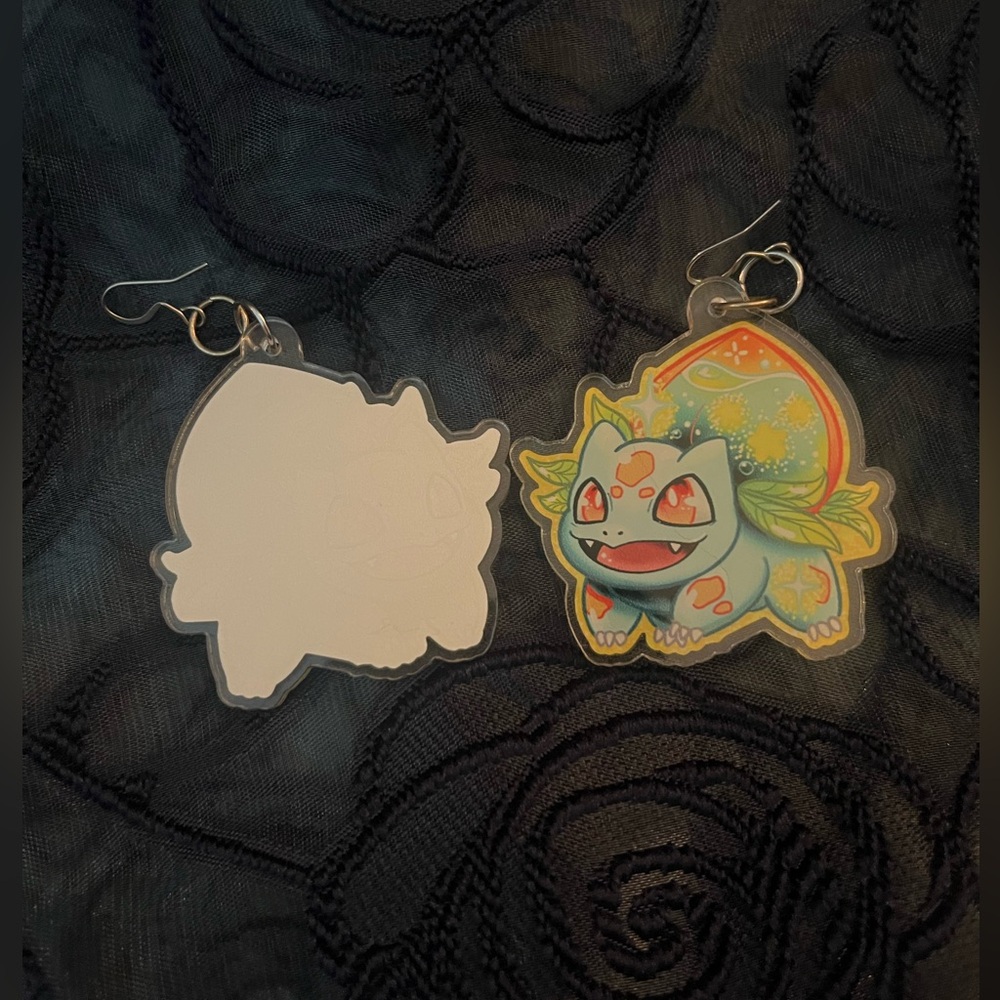 Pokémon Bulbasaur Fan Art Enamel Plastic Earrings Never Been Worn/Brand New